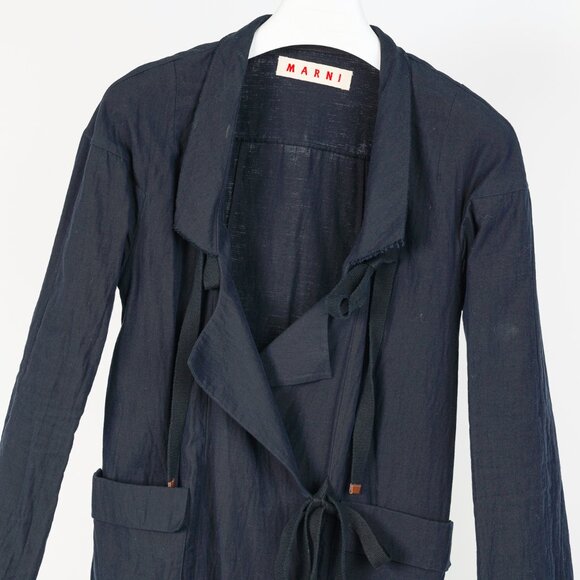 Marni R/10 Navy Cotton-Blend Gauze Tie Duster Coat - Picture 3 of 10